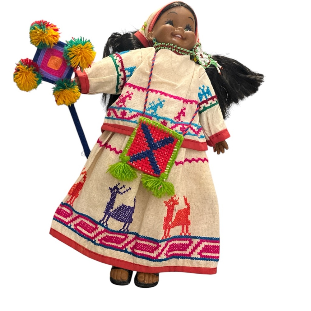 Pink and Blue Embroidered Doll with Accessories